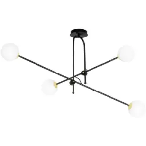 Image of Emibig Diarf Black/Gold Globe Ceiling Light with White Glass Shades, 4x E14