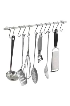 image of Kitchen Tool Hanging Rack with 12 Hooks - Silver - Stainless Steel