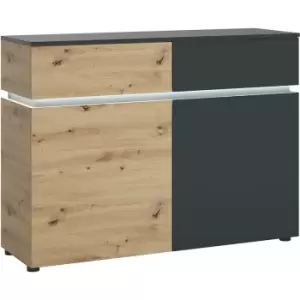 Image of Luci 2 door 2 drawer cabinet (including LED lighting) in Platinum and Oak - Artisan Oak /Cosmos Grey