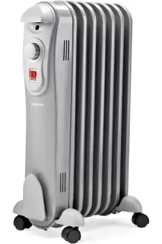 image of 1500W 7 Fin Portable Electric Slim Oil Filled Radiator Heater with Adjustable Temperature Thermostat, 3 Heat Settings & Safety Cut Off - 1.5Kw GREY