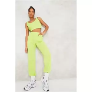 Image of I Saw It First Lime Green Thick Waistband Seam Front Detail Cuffed Joggers - Green