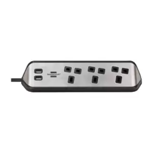 image of Brennenstuhl - Extension Lead With usb // Corner Extension Lead Stainless Steel