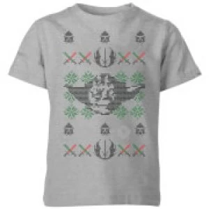 Image of Star Wars Yoda Face Knit Kids Christmas T-Shirt - Grey - 11-12 Years