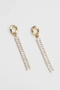 image of Gold Crystal Baguette Chain Drop Earrings