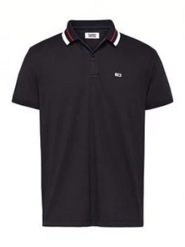 Image of Tommy Jeans Classics Tipped Stretch Polo Shirt - Black