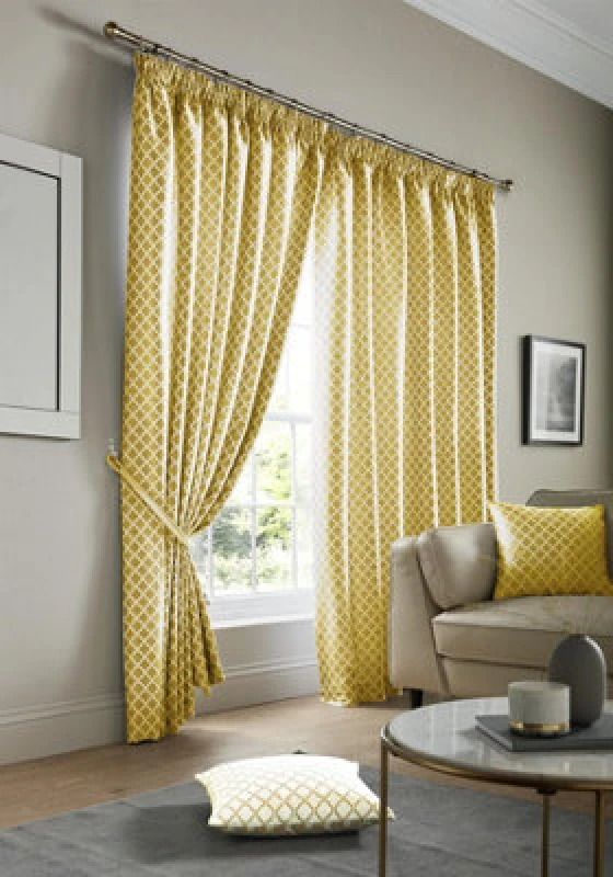 Image of Alan Symonds Cotswold Curtains Pencil Pleat Tape Top Fully Lined Ochre 46X90"