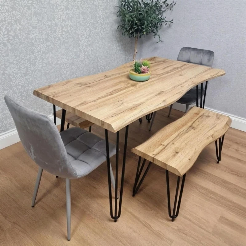 Image of Kosy Koala Dining Table With 2 Benches And 2 Grey Velvet Chairs, Multi ARI117+2GYRO+2B