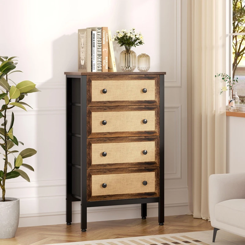 Image of Kabinet UK 4-Drawer Rustic Rattan Storage Cabinet Natural unisex One size