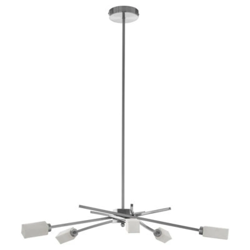 Image of Orsina 5 Frosted Glass Shade Pendant Lamp, Silver Finish Iron Frame Light, Contemporary Luxe Ceiling Fixture