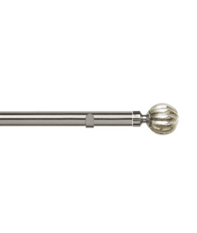 Image of Unknown 28mm Fixed Length Metal Eyelet Curtain Pole Set In Satin Silver - Dynasty Finial, 50Cm