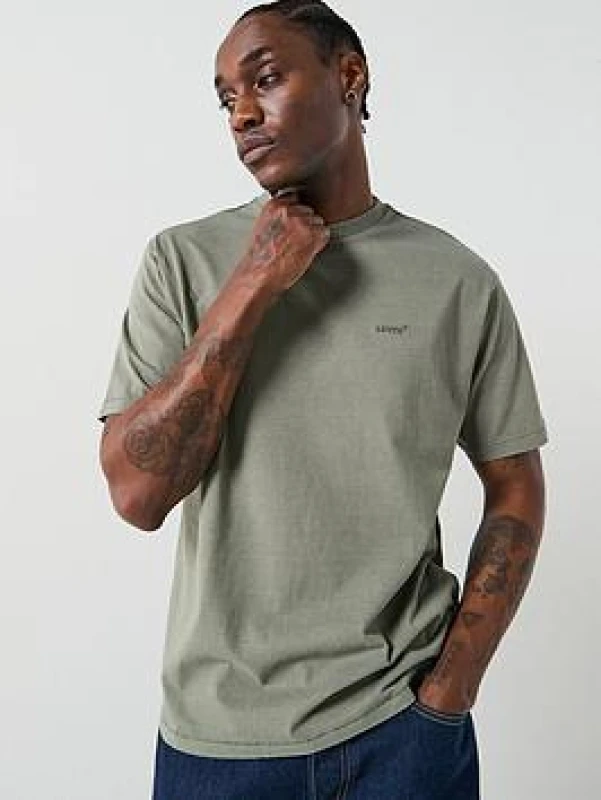 Image of Levis Crew Neck T-Shirt with Short Sleeves Grey Green Cotton S