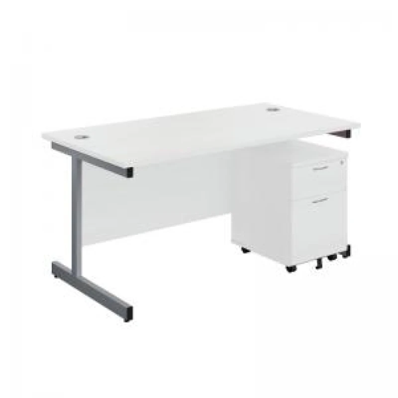 Image of First Single Desk with 2 Drawer Pedestal 1600x800mm White/Silver KF803577