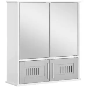 image of Kleankin Bathroom Mirror Cabinet Wall Mount Storage Unit Double Doors, Grey