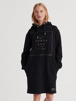 Image of Superdry Oversized Scandi Hoodie Dress - Black, Size 10, Women