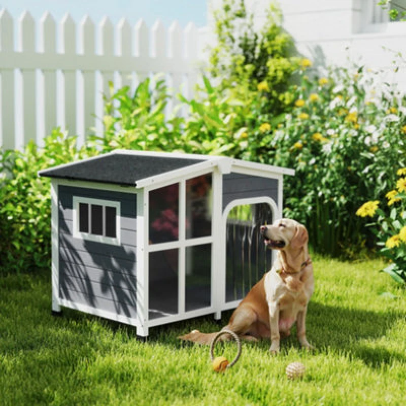 Image of PawHut Wooden Dog Kennel - Dog House with Removable Floor - Charcoal grey TJ Hughes 5063603002012