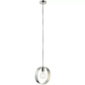 image of Hanging Ceiling Pendant Light Brushed Nickel Hoop Shade Industrial Chic Lamp