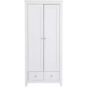 image of White Wardrobe with 2 Doors and 2 Drawers Storage Cloths Unit Cabinet for Bedroom Furniture,79x50x180cm(WxDxH) - White - Hmd Furniture