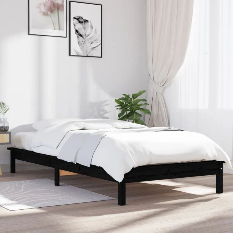 Image of JINLEFU 820530 Bed Frame without Mattress Black 90x200cm Solid Wood vidaXL JRVDZX-820530_DE