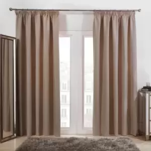 image of Dreamscene Pair Of Pencil Pleat Blackout Curtains Thermal Ready Made Pencil Pleat - Beige 66" X 90"