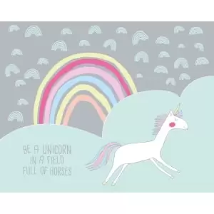 image of Origin Murals Rainbow Unicorn Mint & Grey Wall Mural - 3.5m x 2.8m