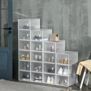 Image of HOMCOM 18Pcs Clear Shoe Box For UK/Eu Size Up To 8.5/43 With Magnetic Door For Women/Men, 25 X 35 X 19Cm