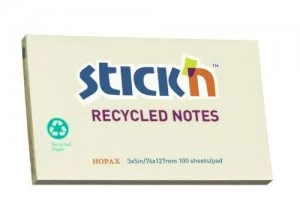 image of Value Stickn Recycled Notes 76x127mm Pastel Yellow PK12