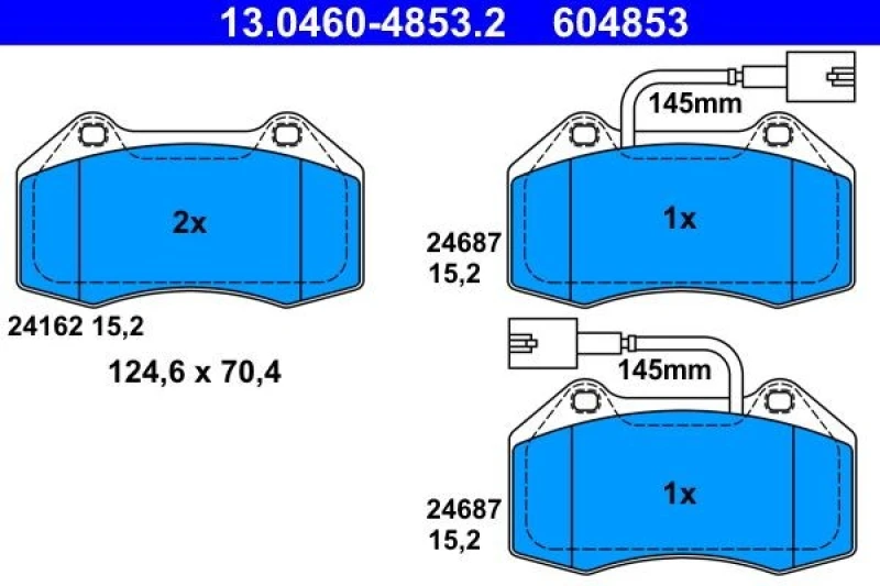 Image of ATE 13.0460-4853.2 Brake pad set incl. wear warning contact Brake Pad Set,disc brake (402)