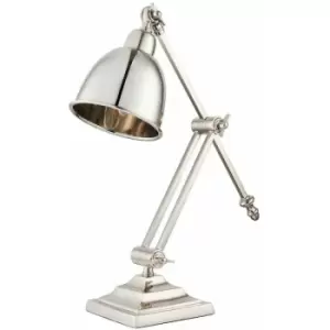 image of Adjustable Arm Table Lamp Polished Nickel Base Shade Bedside Feature Metal Light