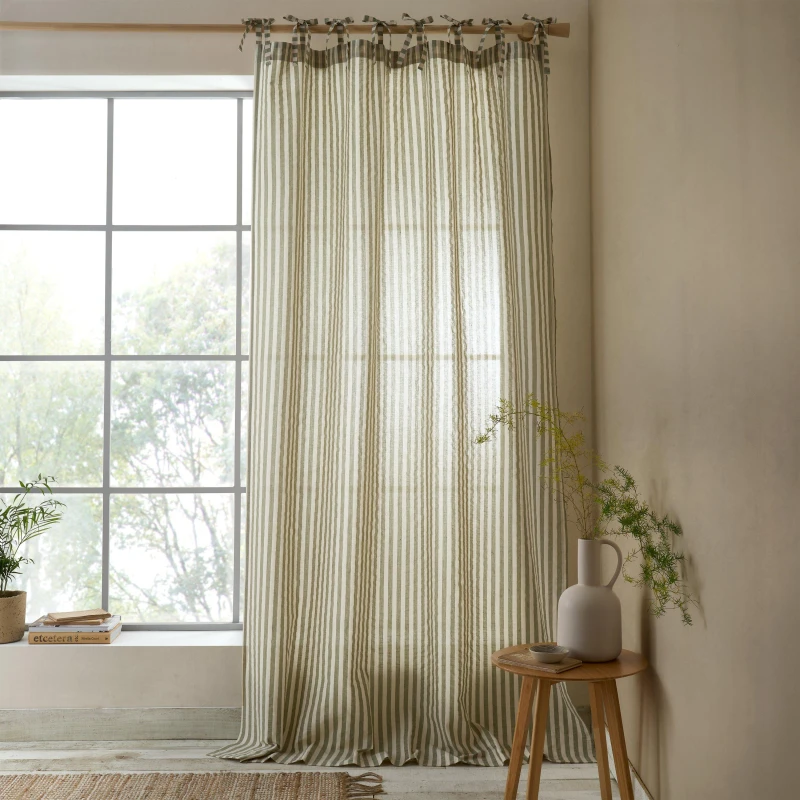 Image of Pineapple Elephant Zanzibar Woven Stripe Voile Curtain Panel Green unisex 140x183cm
