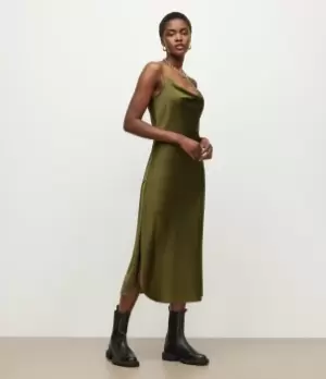Image of AllSaints Womens Hadley Midi Dress, Green, Size: 12