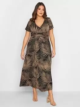 Image of Yours Wrap Front Dress - Black/Brown, Brown, Size 18, Women