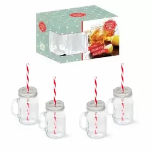 Image of Haven Mason Set Of 4 Clear Drinking Cocktail Jars With Handle 450ml