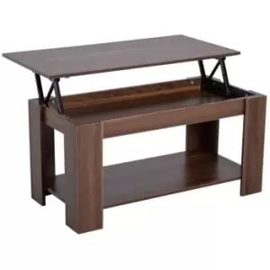 image of Homcom 100Cm Modern Elevating Top Coffee Table With Hidden Storage Bottom Shelf Walnut