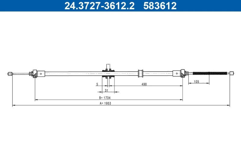 Image of ATE 24.3727-3612.2 Brake Cable 1953mm Cable,parking brake (124)