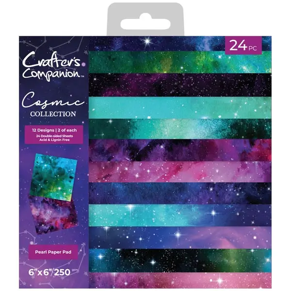 image of Crafter's Companion 6 x 6" Printed Paper Pad Cosmic Galaxy 250gsm 24 Sheets