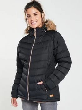 image of Trespass Nadina Fur Trim Parka, Black, Size XL, Women