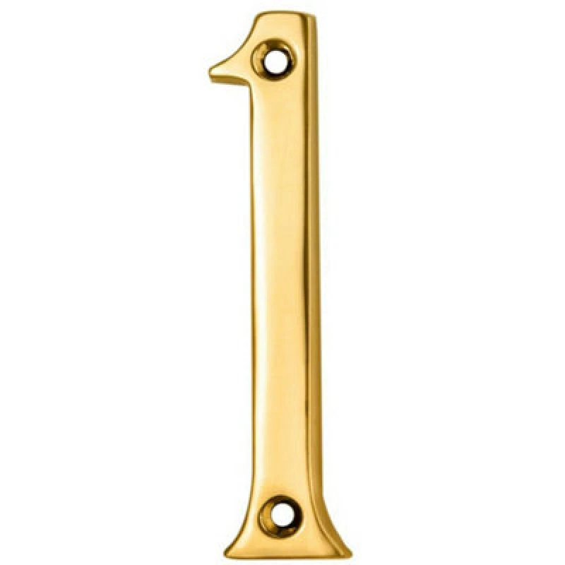 Image of Loops Polished Brass Door Number 1 75mm Height 4mm Depth House Numeral Plaque Metallics