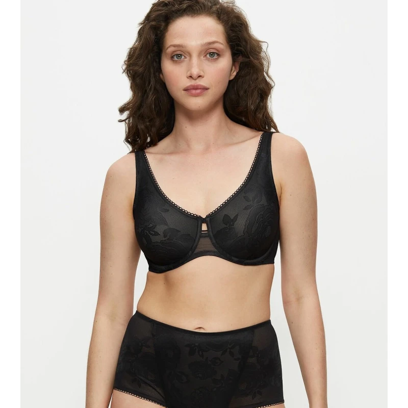 Image of Triumph Wild Rose Sensation Minimiser Bra Black Polyamide 34C
