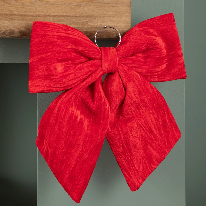 Image of 44cm Red Luxurious Velvet Hanging Christmas Bow Decoration