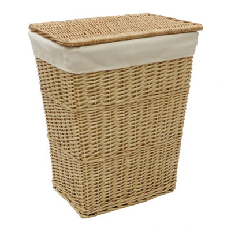 Image of JVL Acacia Rectangular Laundry Willow Basket with Lid, Honey Finish 24-502