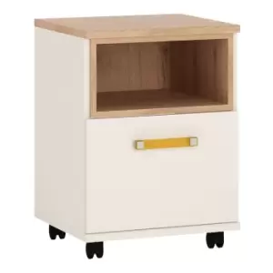 image of 4Kids 1 Door Desk Mobile In Light Oak And White High Gloss (Orange Handles)