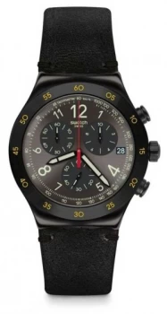 Image of Swatch VIDI Black Leather Strap Black Dial Chronograph Watch