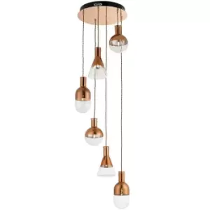 Image of Multi Light Ceiling Pendant COPPER 6 Bulb Hanging Lamp Holder Drop Chandelier