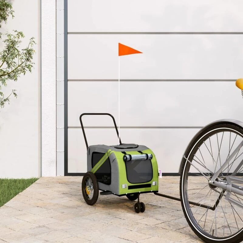 Image of vidaXL Pet Bike Trailer Green and Black Oxford Fabric and Iron, Green 93892