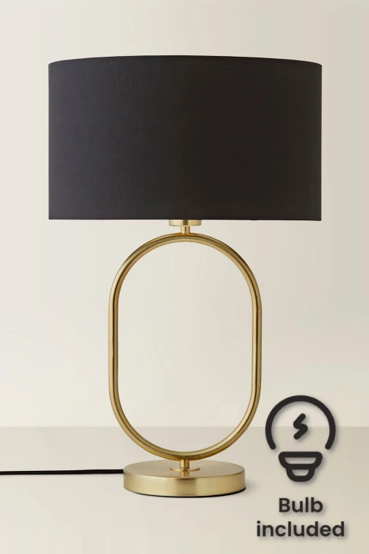 Image of ValueLights Antonia Fabric Drum Lamp Shade Brushed Gold Oval Table Lamp with LED Bulb in Black Unisex