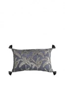 Image of Gallery Palm Tassel Metallic Cushion In Grey