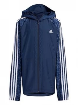 Image of Boys, adidas Junior Unisex Woven Track Jacket - Navy/Grey, Navy/Grey, Size 13-14 Years
