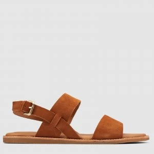 image of Clarks Womens Karsea Strap Leather Flat Sandals - Tan - UK 3