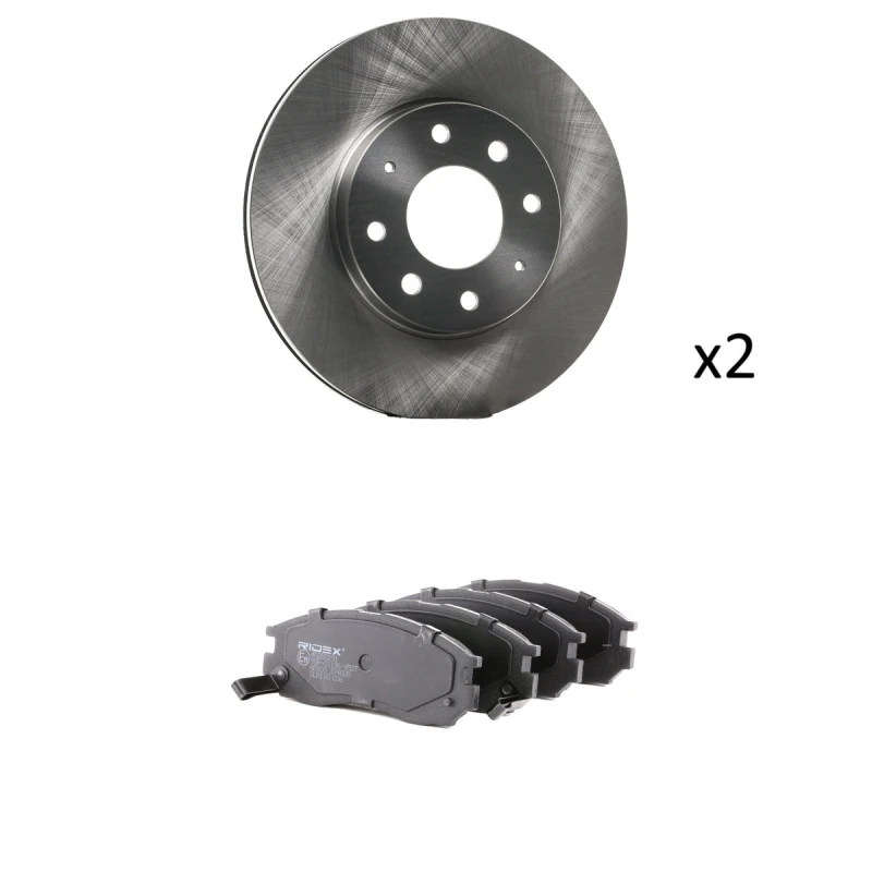 Image of RIDEX 3405B1989 Brake disc and pads set Front Axle, Brake Disc Type: internally vented, with acoustic wear warning Brake Set,disc brakes (3405)