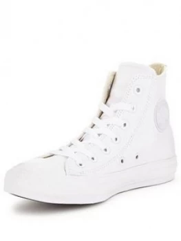 Image of Converse Chuck Taylor All Star Leather Hi-Tops, White/White, Size 3, Women